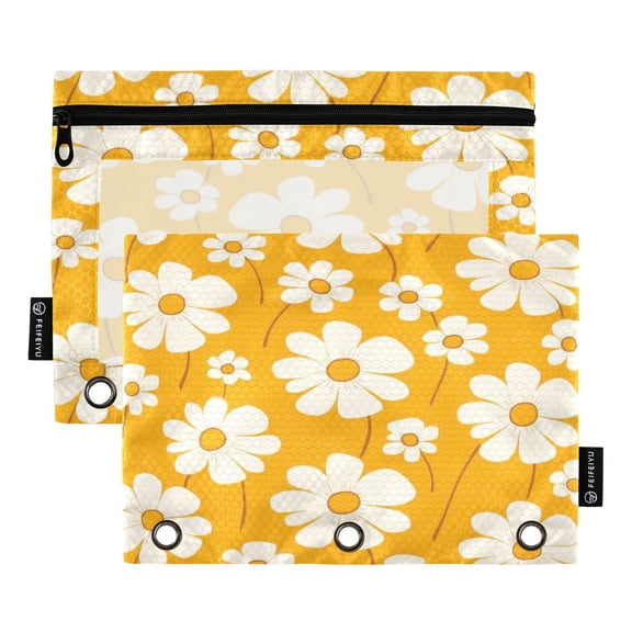 Iauyy Pencil Case for 3-Ring Binder, Transparent Window Pencil Box with Smooth Zipper, Large Capacity 3-Ring Binder Pencil Case, with 3 Reinforced Eyelet,Retro Floral