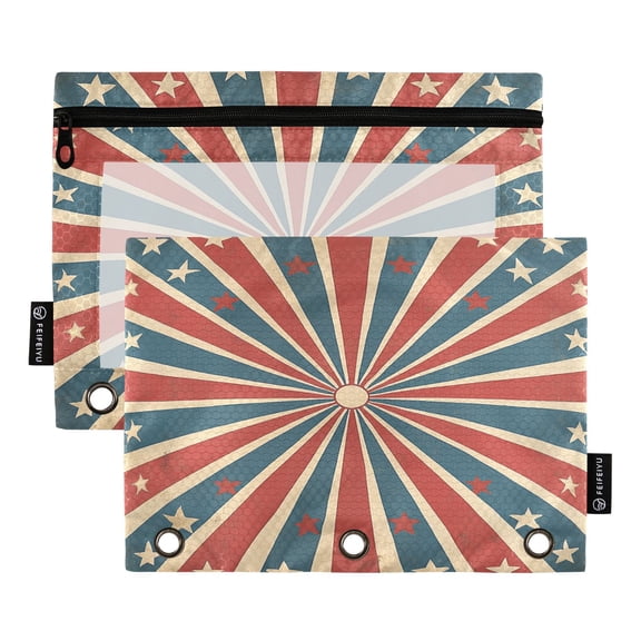 Iauyy Pencil Case for 3-Ring Binder, Transparent Window Pencil Box with Smooth Zipper, Large Capacity 3-Ring Binder Pencil Case, with 3 Reinforced Eyelet,Vintage