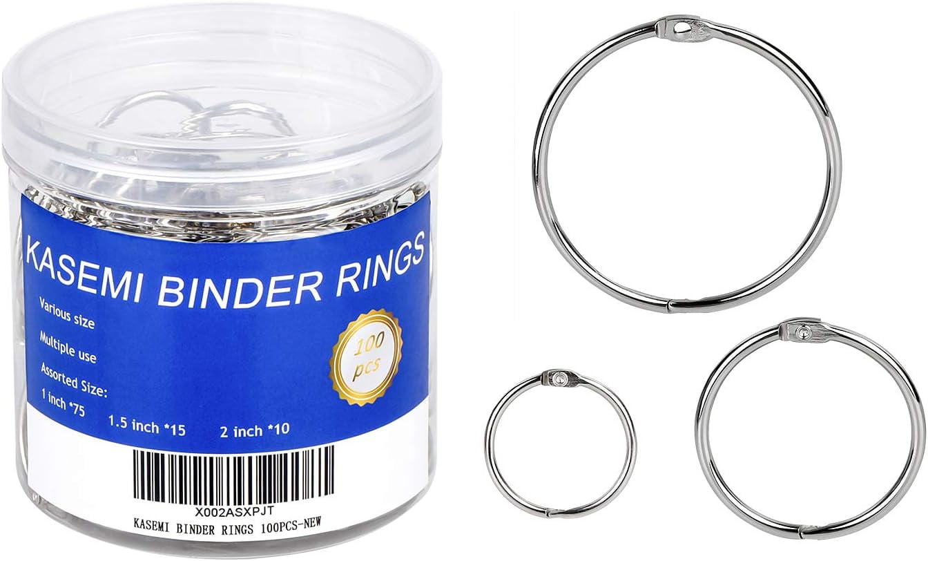 Binder Rings, 100pcs Book Rings Assorted Sizes 1, 1.5, and 2 inch for School, Classroom