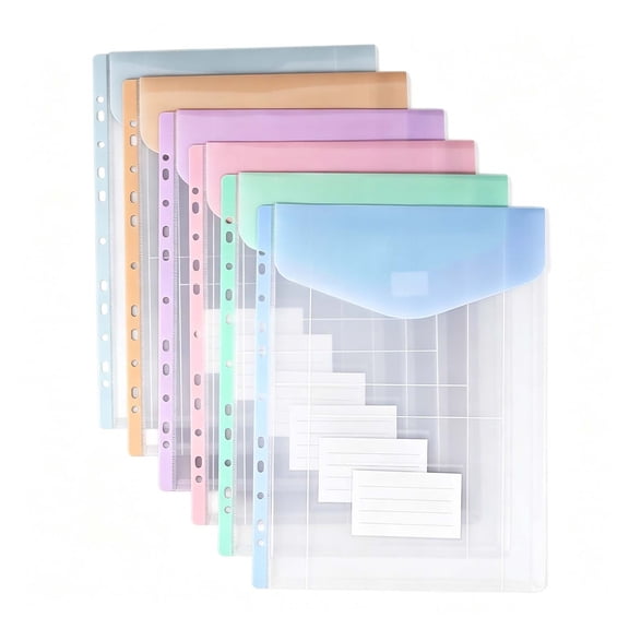 Binder Sleeves, Plastic Envelopes Binder Pocket Expandable Binder Folders for 2/3/4 Ring Document Pouch with Snap Button & Label Loose-Leaf Transparent