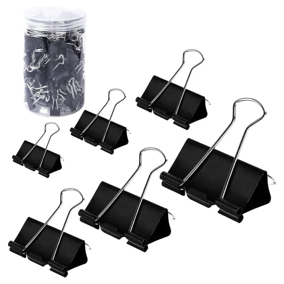 Binder clips assorted sizes 200 count, jumbo large medium small mini micro, black paper clamps for office home organizing documents, black