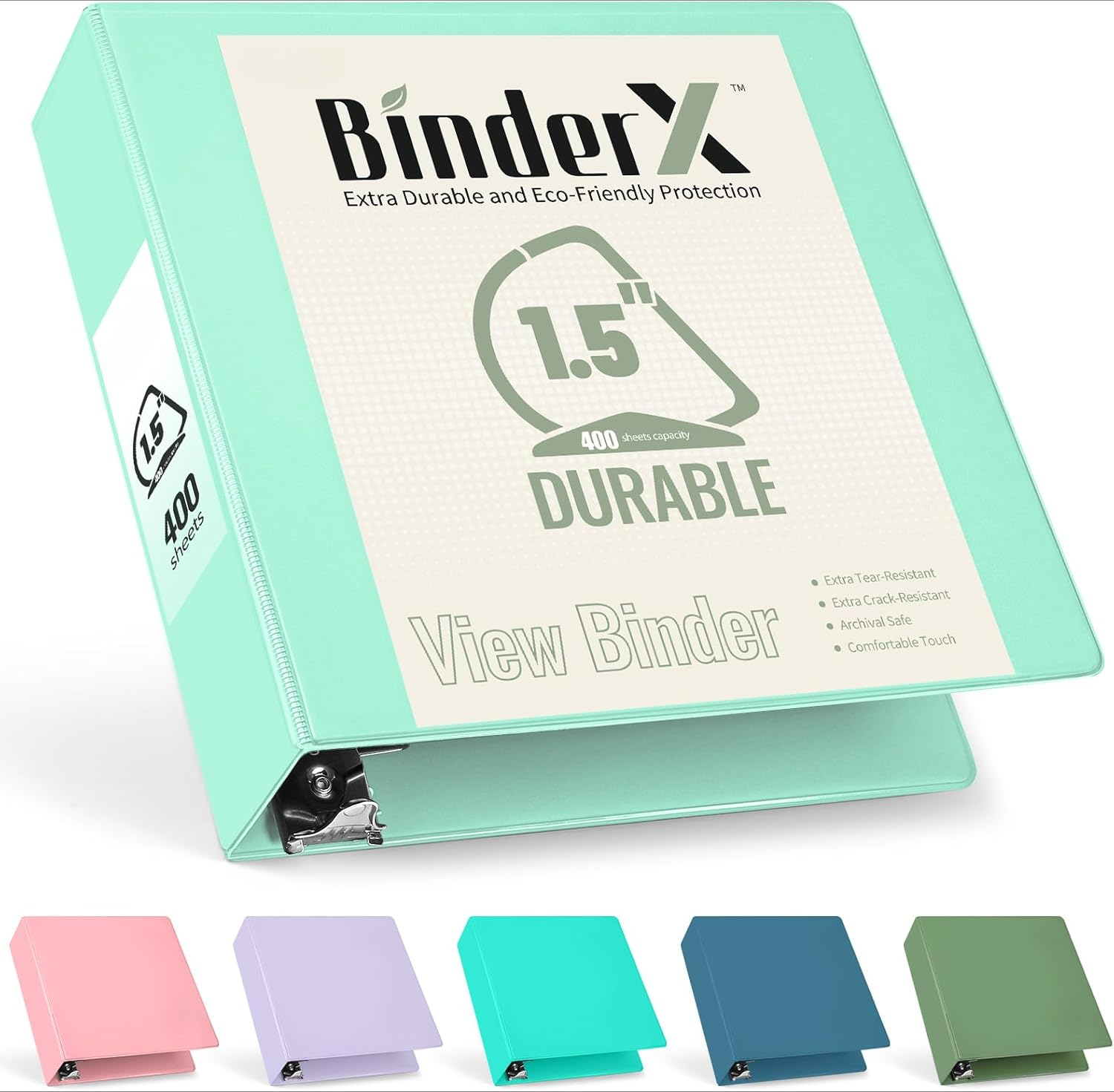 Sooez BinderX 3 Ring Binder 1 Inch - Customizable View Cover, Holds 300+ Sheets, 2 Inside Pockets, Aesthetic School Binder For Girls, Aqua Blue