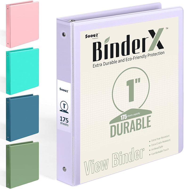 BinderX Extra Durable 3 Ring Binder, Round Rings 1 Inch Binder, Fits ...