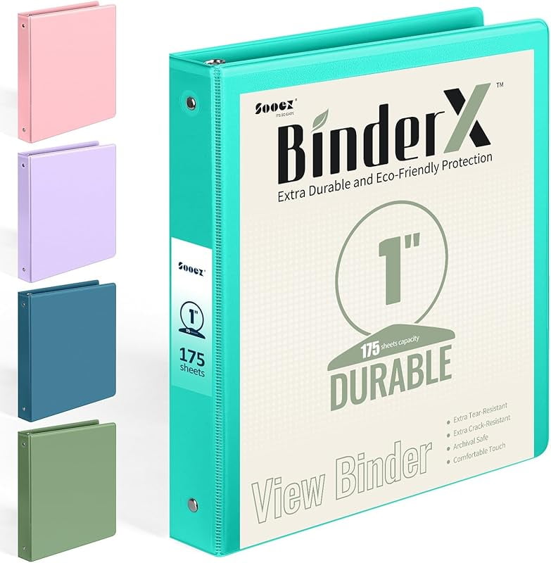 BinderX Extra Durable 3 Ring Binder, Round Rings 1 Inch Binder, Fits ...