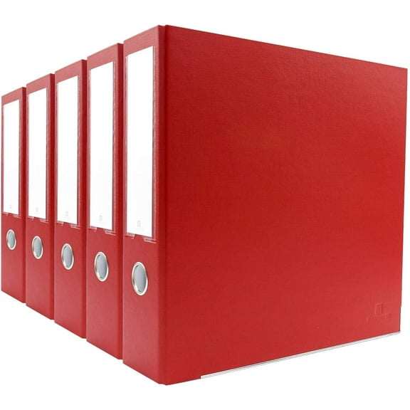 Bindertek 3-Ring Premium Binder, Pack of 5 - Red, 3" Spine Width, 525 Sheet Capacity, 2" D-Rings, Linen-Textured Covers, Steel Reinforced Edges, Spine Label Included