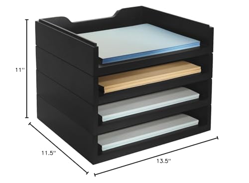 Bindertek Stacking Wood Desk Organizers with 4 Letter Tray Kit, Black ...