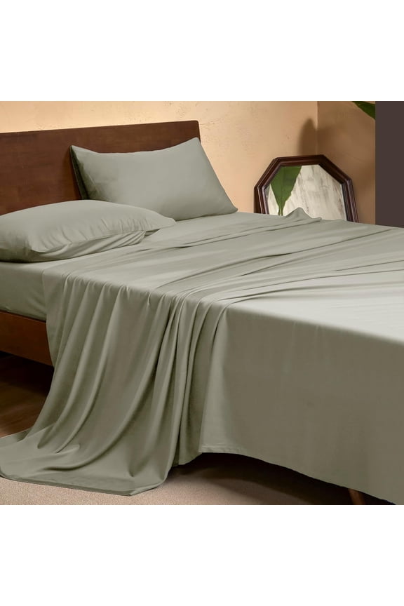 Twin Cotton Sheet Set, 100% Egyptian Cotton Jersey Knit Sheets, 800 Thread Count Soft Stretchy Bed Sheet Set with 16" Deep Pocket Light Grey