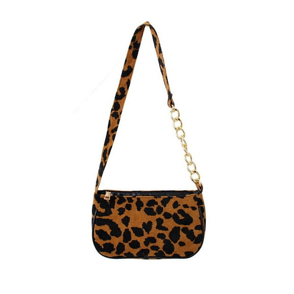Binduo Women Plush Top-Handle Purse Leopard Pattern Shoulder Bag Street Travel Handbag
