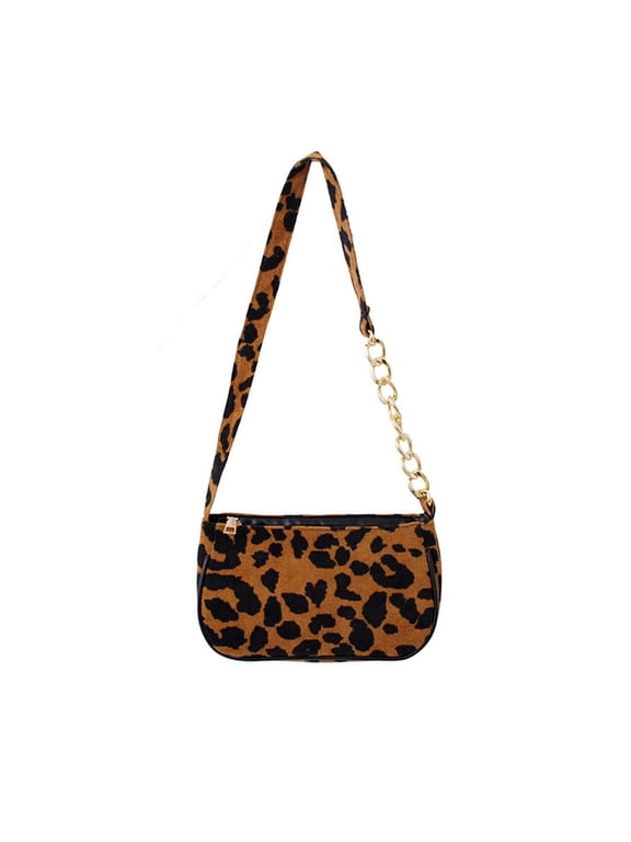 Women Plush Top-Handle Purse Leopard Pattern Shoulder Bag Street Travel Handbag