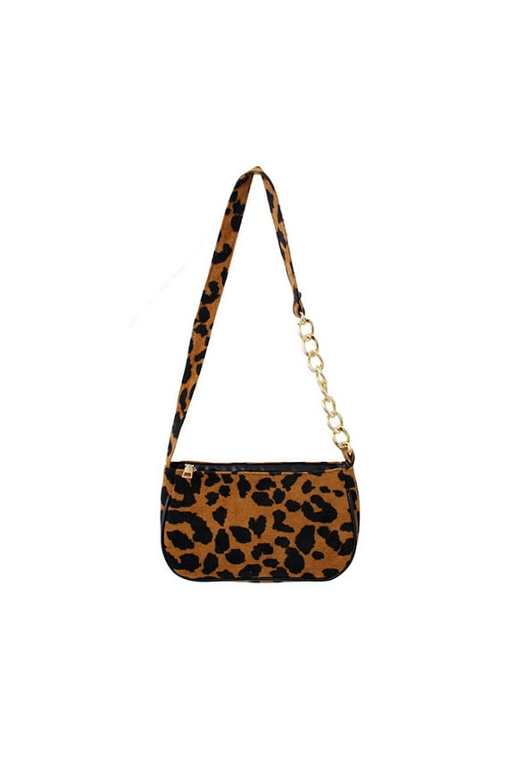 Women Plush Top-Handle Purse Leopard Pattern Shoulder Bag Street Travel Handbag