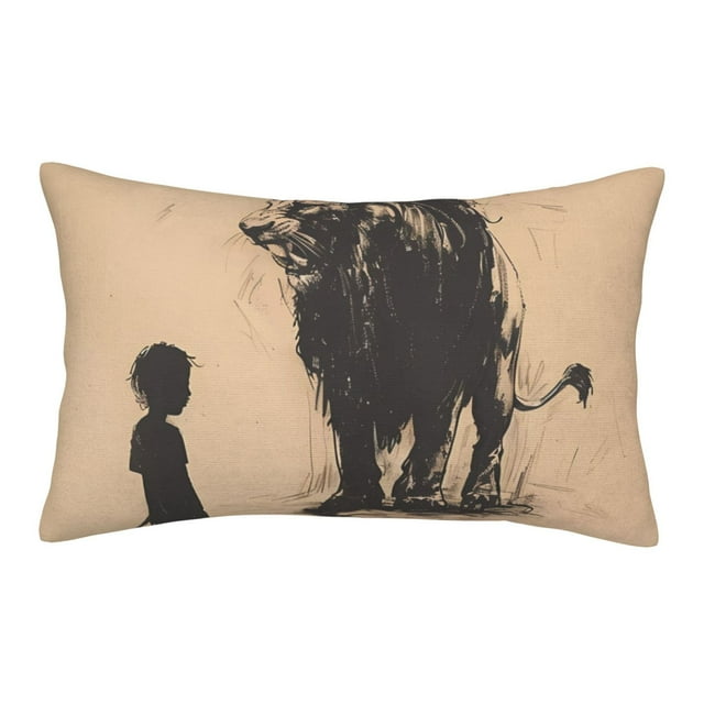 Binfone Child And Lion Sketch Standard Size Pillowcase, Long Staple