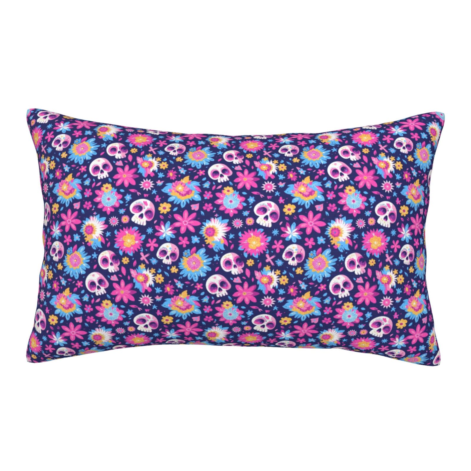 Binfone Skull Blue Flower Standard Size Pillowcase, Long Staple Pure