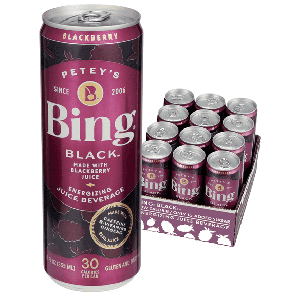 Bing Beverage Healthy Energy Drinks, Bing Blackberry, 12 oz (12 Pack)