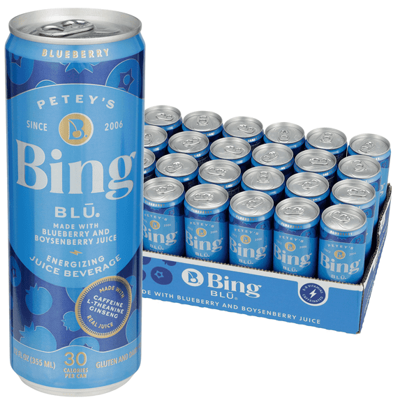 Bing Beverage Healthy Energy Drinks, Bing Blu, 12 oz (24 Pack)