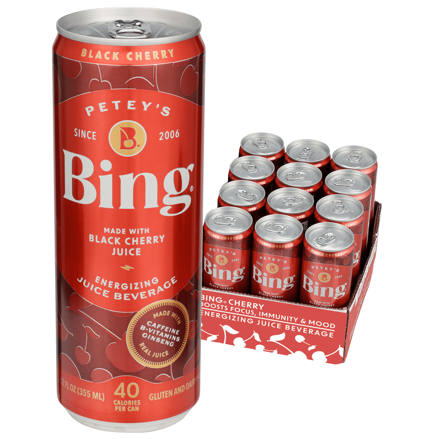 Bing Beverage Healthy Energy Drinks, Bing Cherry, 12 oz (12 Pack