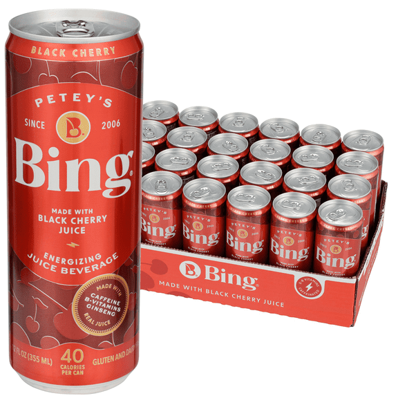 Bing Beverage Healthy Energy Drinks, Bing Cherry, 12 oz (24 Pack)