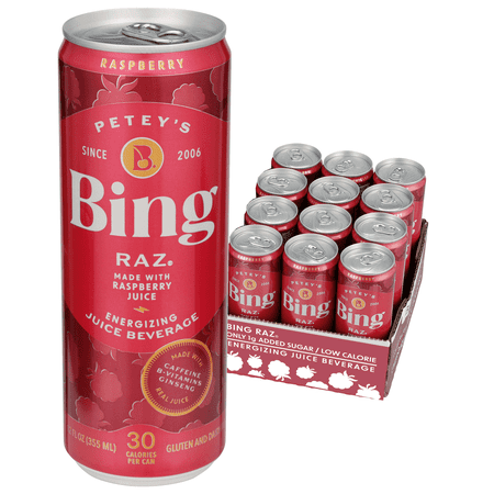 Bing Beverage Healthy Energy Drinks, Bing Raz, 12 oz (12 Pack)