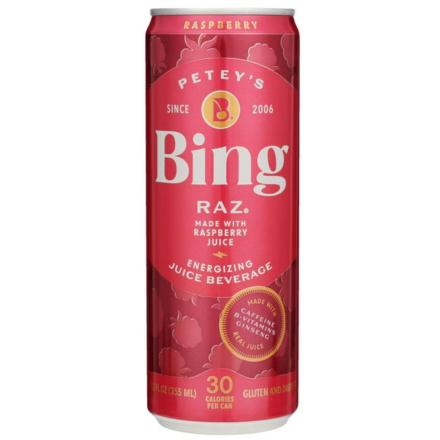 Bing Beverage Healthy Energy Drinks, Bing Raz, 12 oz (24 Pack