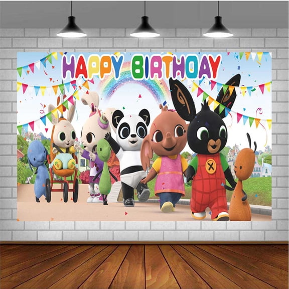 Bing Bunny Themed Birthday Backdrop Banner - Hanging Wall Decor Tapestry for Party Celebrations