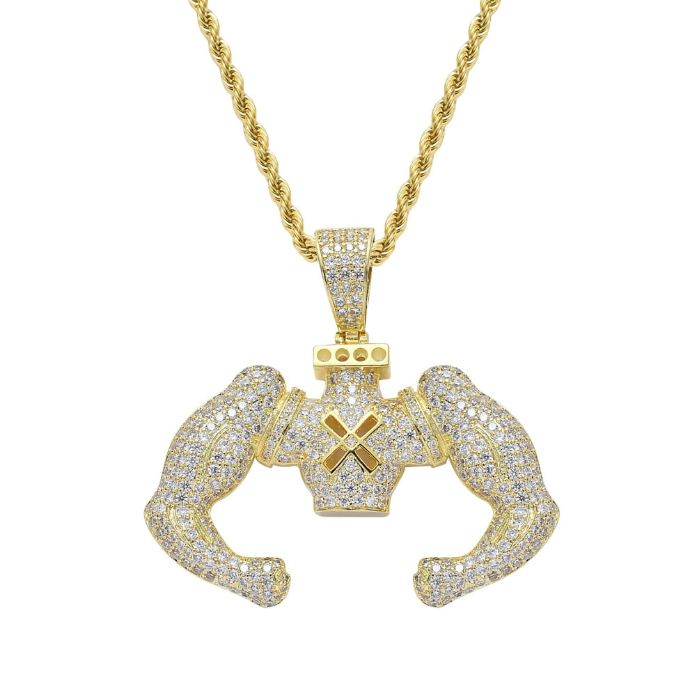 Ciondolo Corona Reale Placcato Oro 14K Con Zirconi Cubici Gioiello Hip Hop Bling Grande Per