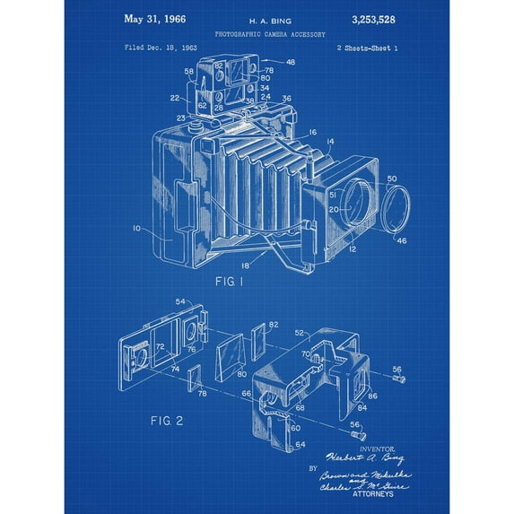 Bing Photographic Camera Accessory Classic 1966 Patent Plan Extra Large XL Wall Art Poster Print