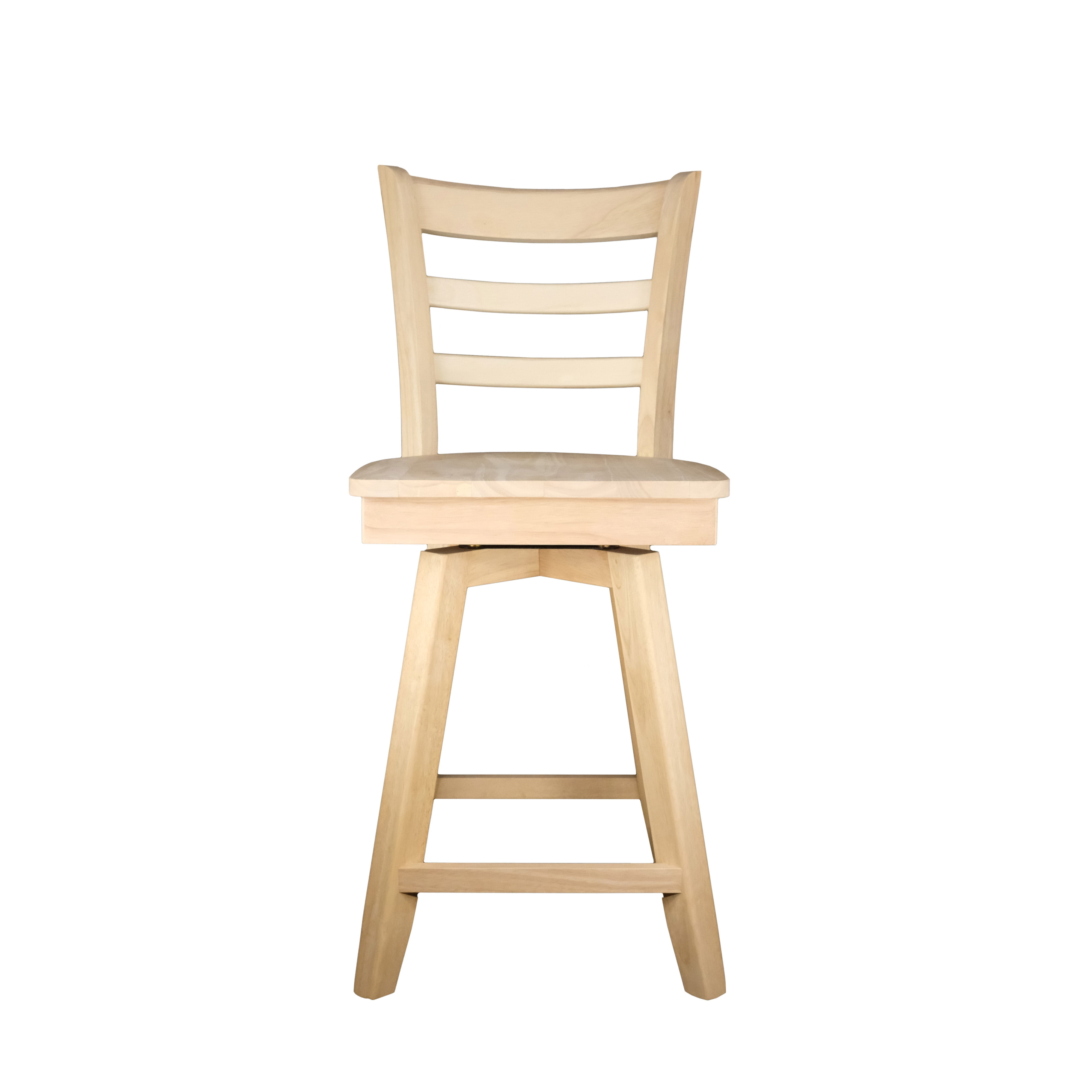 Beige Solid Wood Swivel Counter Stool with Ladder Back