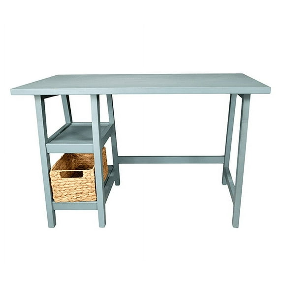 BingLTD - Cottage Desk in Coastal Blue with Woven Basket (WH-TB301-BLUE)