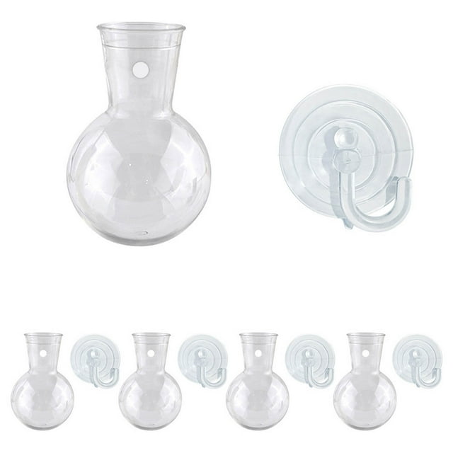 Gpaecead 2/4Pieces Wall Mounted Acrylic Vases Hydroponic Plant Holders with Suction Hooks for Home and Living Room Decoration