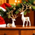 thumbnail image 1 of BingTong 2 PCS Reindeer Christmas Decoration, Resin Reindeer Figurine Animal Ornament Tabletop Sculpture, Xmas Home Decorative Figurines For Tabletop Wedding Birth White, 1 of 9