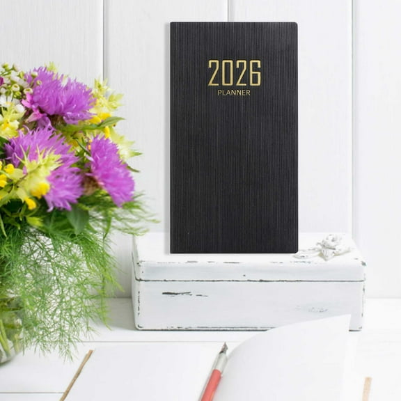 BingTong 2026 Weekly Monthly Pocket Planner Daily Agenda Book, A6 Mini Schedule Organizer with Glue Binding, Monthly Calendar, Planner With Faux Leather Hardcover & Ink-Proof Paper Black