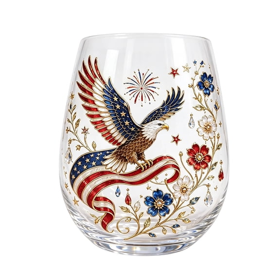 BingTong 250th Anniversary Commemorative Stemless Wine Glass,Patriotic Bald Eagle Drinking Glassware,For Independence Day, Gift For Veterans Dad A
