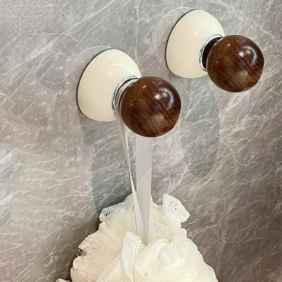 BingTong 2Pcs Dopamine Balls Suction Cup Hooks Living Room Bedroom No Punch No Traces Removable Storage Small Hooks Brown