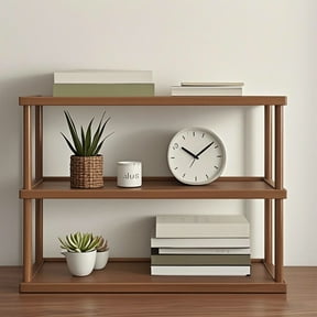 BingTong 3 Tier Short Bookshelf Wooden Open Narrow Bookshelf Small Desktop Bookshelves Multifunctional Display Stand Free Standing Storage Rack for Books Shoes Flowerpots Home Decor Brown Free Size