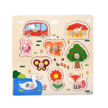 BingTong 9PC Montessori Wooden Puzzles for 1-3 Year Olds - Peg Puzzles for Toddlers - Educational and Learning Toys - Wooden Toys for 1+ Year Olds - Travel-Friendly Baby Puzzles