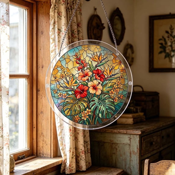 BingTong Acrylic Puzzle Colorful Window Decor, Flower Acrylic Puzzles Suncatcher Window Hanging For Home Decor, Double-Sided Transparent Wall Decoration For Living Room