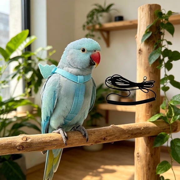 BingTong Adjustable Bird Harness With Elastic Leash, Pet Parrot Harness and Leash, Adjustable Training Design Anti-Bite, Bird Nylon Rope with Cute Wing For Conure African Blue