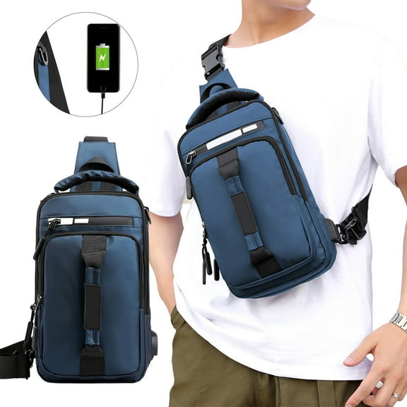 Gpaecead Anti Theft Sling Crossbody Backpack Shoulder Bag for Men, Lightweight One Strap Motorcycle Back pack Sling Bag Backpack for Hiking Walking Biking Travel Cycling with USB Charger Port