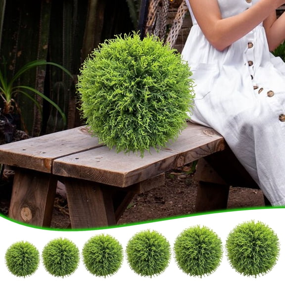 BingTong Artificial Cedar Topiary Ball, Round Faux Cypress Balls Outdoor, Fake Plant Sphere for Front Door, Porch, Backyard, Balcony, Patio, Garden, Wedding and Home Decor A