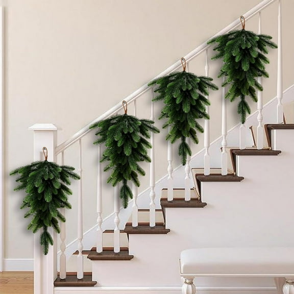 BingTong Artificial Christmas Teardrop Swag,Faux Norfolk Pine Swag Realistic Christmas Greenery Teardrop Wreath for Xmas Holiday Door Wall Mantle Fireplace Decor Indoor Outdoor Green