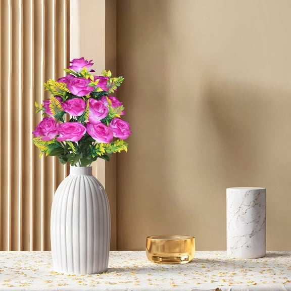 BingTong Artificial Rose Bouquet Realistic Simulated Flower With Lifelike Roses Simulated Flowers Fake Bouquet For Indoor Wedding And Event Valentine's Day Decoration Purple