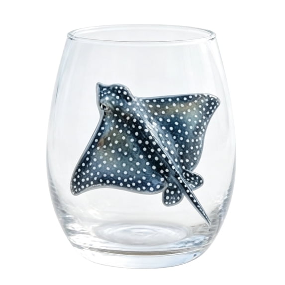 BingTong Artisanal Blue Ringed Octopus Glassware, 3D Octopuses Stemless Wine Glasses, Handcrafted Marine Animal Bar Glass, Coastal Home Decor Gift For Ocean Lovers B-J