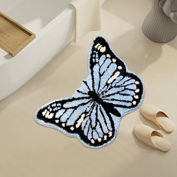 Gpaecead Butterfly Kids Rugs for Girls Bedroom Ultra Soft Kids Play Mat for Kids Room, Blue Non Slip Nursery Area Rug for Playroom, 19.6*15.7in-Blue