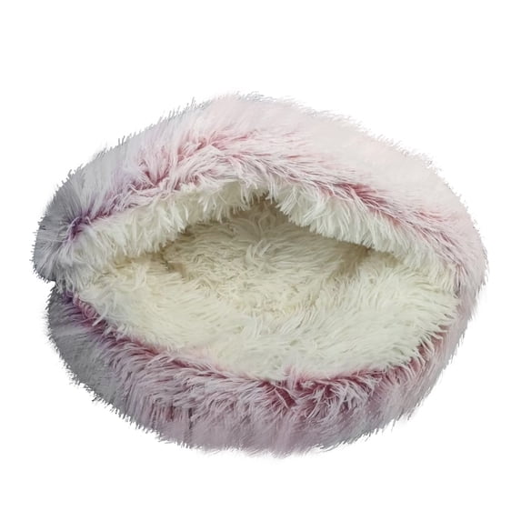 BingTong Calming Dog & Cat Cave Bed With Hooded Cover, Removable Washable Round for Small Medium Pets, Anti-Slip Faux Fur Fluffy Coved for Improved Sleep A