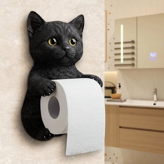 BingTong Cat Paper Holder New Cat Toilet Roll Holder Funny Toilet Paper Holder Free Standing Bathroom Set Lifelike 3D Cat Sculpture Loo Roll Holder Resin Cat Bathroom Decor For Cat Lovers H