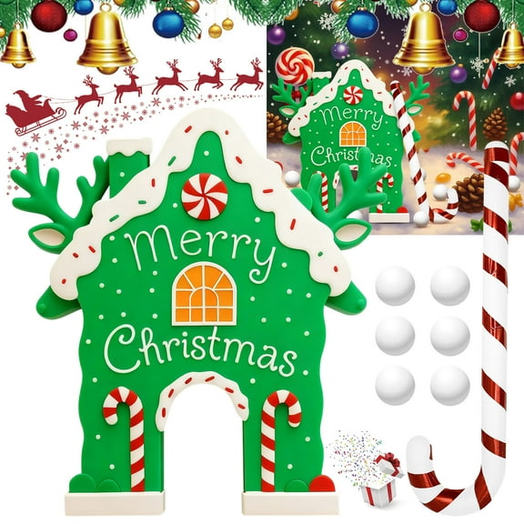 BingTong Christmas Gingerbread Golf Game Set, Indoor Golf Game, Portable Reindeer Golf Kit With Candy Cane Club And Balls For Indoor Family Party, Christmas Party Holiday Games Green