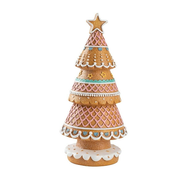 BingTong Christmas Gingerbread Themed Christmas Tree Decor 9 inch Resin Tabletop Holiday Display For Home Festival Party,Tree Christmas Decorations 1pcs Yellow