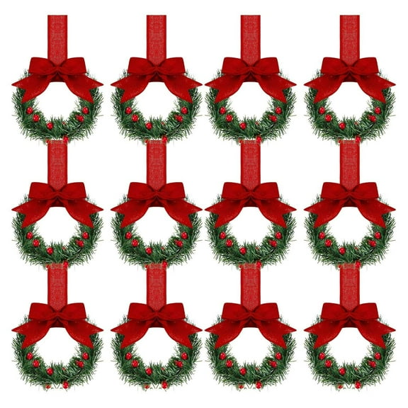 BingTong Christmas Kitchen Cabinet Wreaths With Ribbon Mini Christmas Wreath Small Kitchen Wreath Greenery Wreath For Window Door Christmas Holiday Indoor Decor 5In 12pcs