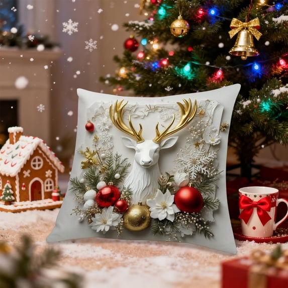BingTong Christmas Pillow Set Christmas Tree Reindeer Snowman Decorative Sofa Ambience Sense Of Decorative Linen Pillow C