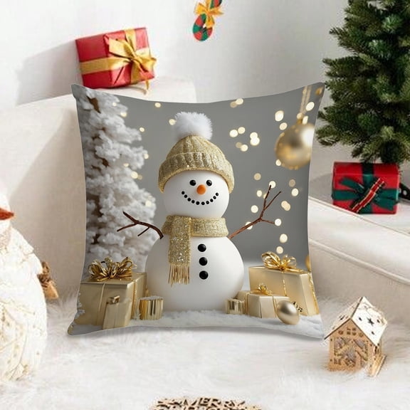 BingTong Christmas Throw Pillow Covers Pillow Cases Snowman Tree Decorative Gray Gold Luxurious Pillowcover for Couch Sofa Livingroom Outdoor Christmas Home Decor 1pcs B Style 5