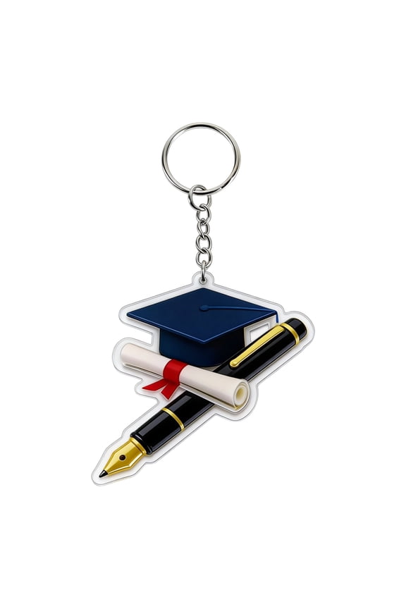 Class of 2026 Graduation Keychain – Acrylic Cap & Gown Charm, Gold Lettering, Keepsake Gift for Students F